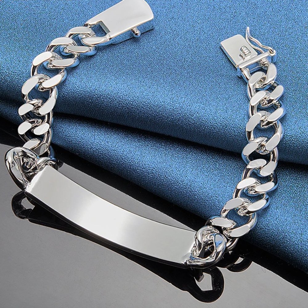 Awesome Men's Large 10mm Wide ID Bracelet Stamped .925 - Picture 2 of 11
